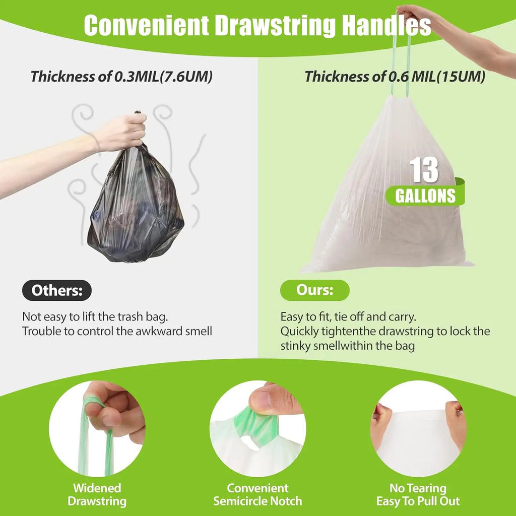 Large Trash Bags 13 Gallon Tall Kitchen Drawstring Garbage Bags for Office, 110 Count